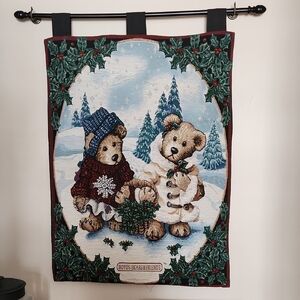 Boyds Bear Holiday Tapestry with Holly Design